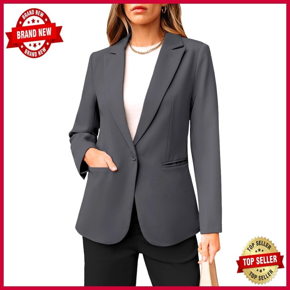 Long Sleeve Blazer with Pockets for Business Casual Office Wear